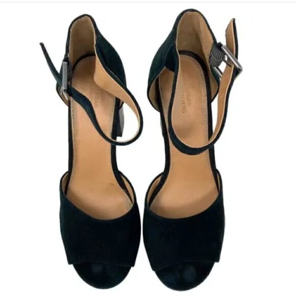 Urban Outfitters Black Suede Leather Ankle Strap Open Toe Block Heels - Size 7 - Picture 4 of 8
